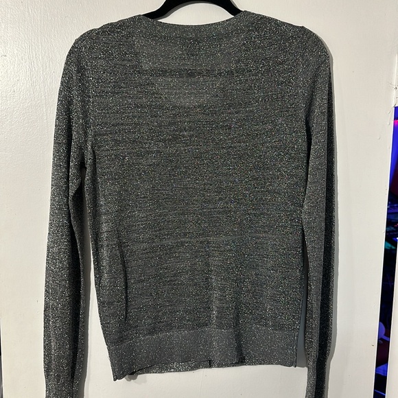 Woman’s Express button down thin silver sparkling sweater. Size M. - Picture 6 of 6